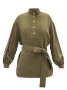 Ladies Rtw Vika 2.0 - Belted Tencel-blend Crepe Shirt - Womens - Khaki