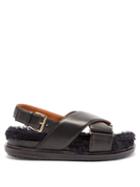 Ladies Shoes Marni - Fussbett Shearling And Leather Sandals - Womens - Black Multi