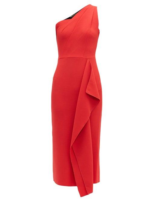Matchesfashion.com Roland Mouret - Rivoli One Shoulder Wool Crepe Dress - Womens - Red