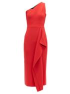 Matchesfashion.com Roland Mouret - Rivoli One Shoulder Wool Crepe Dress - Womens - Red