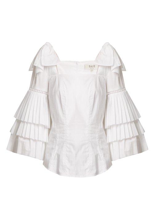Matchesfashion.com Sea - Antoinette Bow Embellished Cotton Top - Womens - White