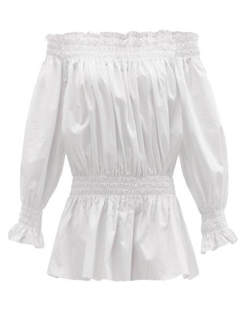 Matchesfashion.com Norma Kamali - Shirred Cotton-poplin Mini Dress - Womens - White