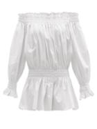 Matchesfashion.com Norma Kamali - Shirred Cotton-poplin Mini Dress - Womens - White