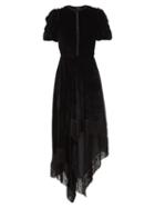 Etro - Fringed Scarf-hem Velvet Midi Dress - Womens - Black