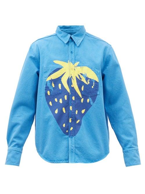 Jw Anderson - Strawberry-print Cotton Shirt - Mens - Blue