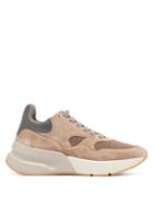 Matchesfashion.com Alexander Mcqueen - Raised Sole Low Top Suede And Mesh Trainers - Womens - Light Tan