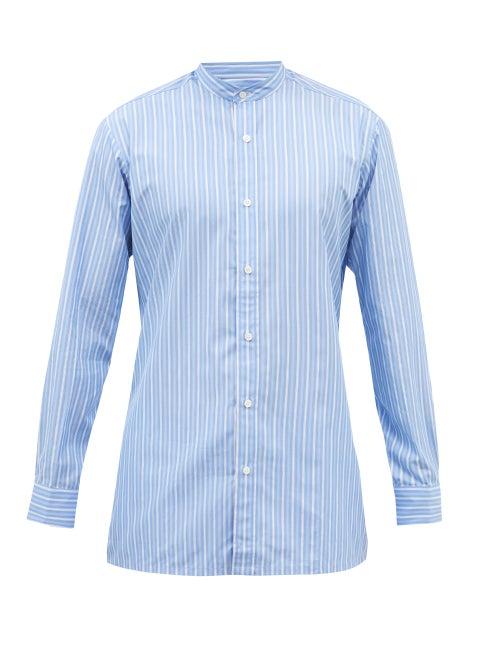 Charvet - Stand-collar Striped Cotton-poplin Shirt - Mens - Blue White