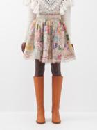 Zimmermann - Cosmic Zodiac Doiley Linen-blend Mini Skirt - Womens - Beige Multi