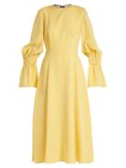 Matchesfashion.com Roksanda - Duana Shirred Cuff Fluted Silk Georgette Dress - Womens - Yellow