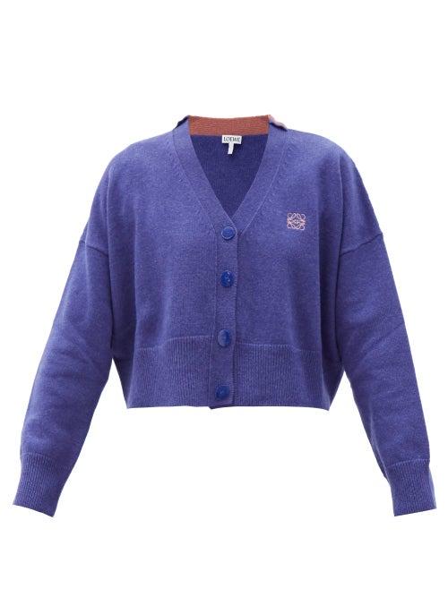Matchesfashion.com Loewe - Anagram-embroidered Wool Cardigan - Womens - Blue