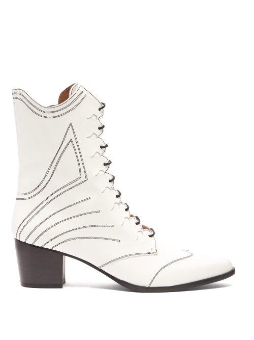 Matchesfashion.com Tabitha Simmons - Swing Lace Up Leather Boots - Womens - White
