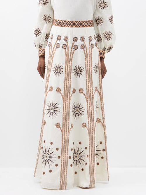 Emporio Sirenuse - Camille Embroidered Cotton-voile Longline Skirt - Womens - Ivory Multi
