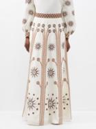 Emporio Sirenuse - Camille Embroidered Cotton-voile Longline Skirt - Womens - Ivory Multi