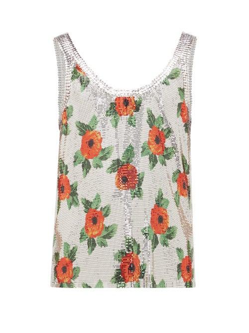 Matchesfashion.com Paco Rabanne - Poppy-print Chainmail Tank Top - Mens - Silver