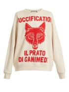 Matchesfashion.com Gucci - Wolf Head Print Cotton Jersey Sweatshirt - Womens - Ivory Multi
