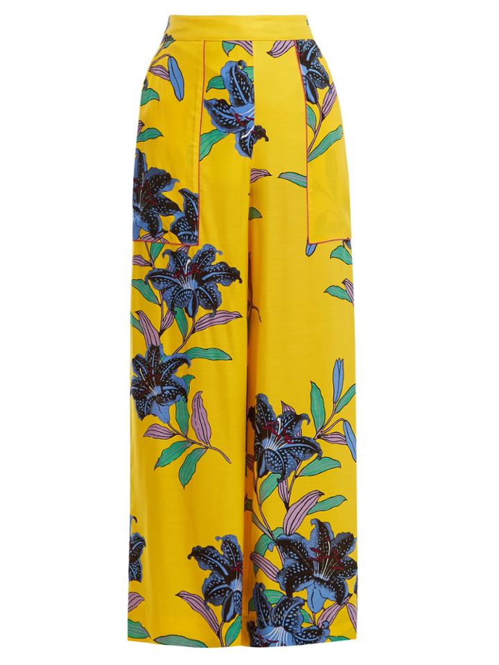 Diane Von Furstenberg Floral-print Wide-leg Twill Trousers