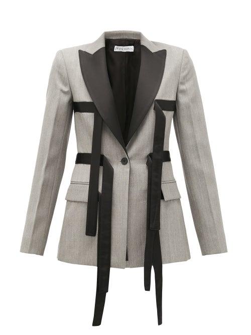 Matchesfashion.com Jw Anderson - Single-breasted Contrast-strap Wool Blazer - Womens - Grey