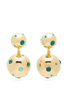 Matchesfashion.com Rebecca De Ravenel - I See Stars Crystal Gold Plated Clip Earrings - Womens - Green Gold