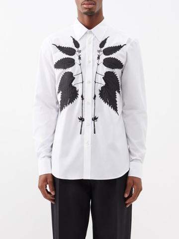 Alexander Mcqueen - Nettle-embroidered Cotton-poplin Shirt - Mens - White Black