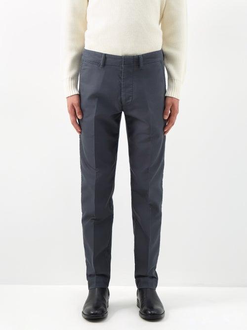 Tom Ford - Straight-leg Cotton-poplin Trousers - Mens - Blue