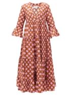 Matchesfashion.com La Doublej - Jennifer Jane Pom Pom-print Tiered Cotton Dress - Womens - Pink Print
