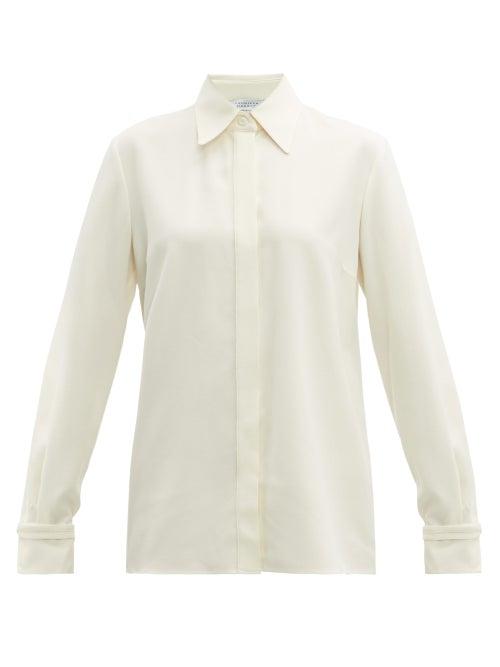 Matchesfashion.com Gabriela Hearst - Cruz Wool Blend Crepe Blouse - Womens - Ivory