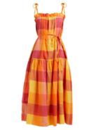 Matchesfashion.com Belize - Eliza Checked Tie Waist Cotton Dress - Womens - Orange