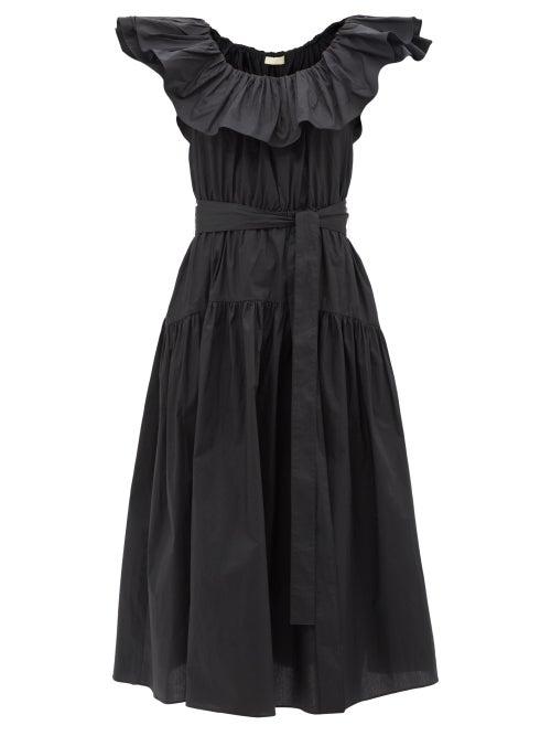Ulla Johnson - Amira Ruffled Cotton-poplin Midi Dress - Womens - Black