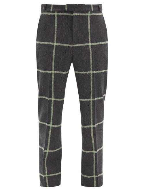 Matchesfashion.com Wales Bonner - Judah Windowpane-check Wool-blend Trousers - Mens - Grey