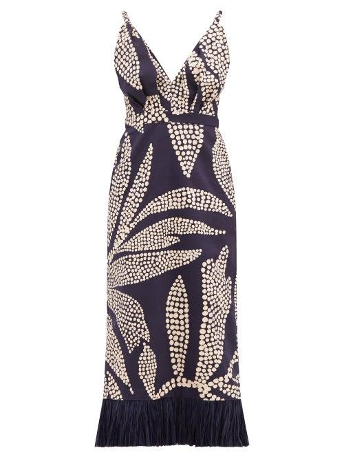 Johanna Ortiz - Midnight Rituals Printed Cotton-sateen Midi Dress - Womens - Blue Multi