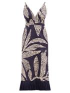 Johanna Ortiz - Midnight Rituals Printed Cotton-sateen Midi Dress - Womens - Blue Multi