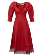 Matchesfashion.com Khaite - Dina Puff Sleeve Cotton Midi Dress - Womens - Dark Red