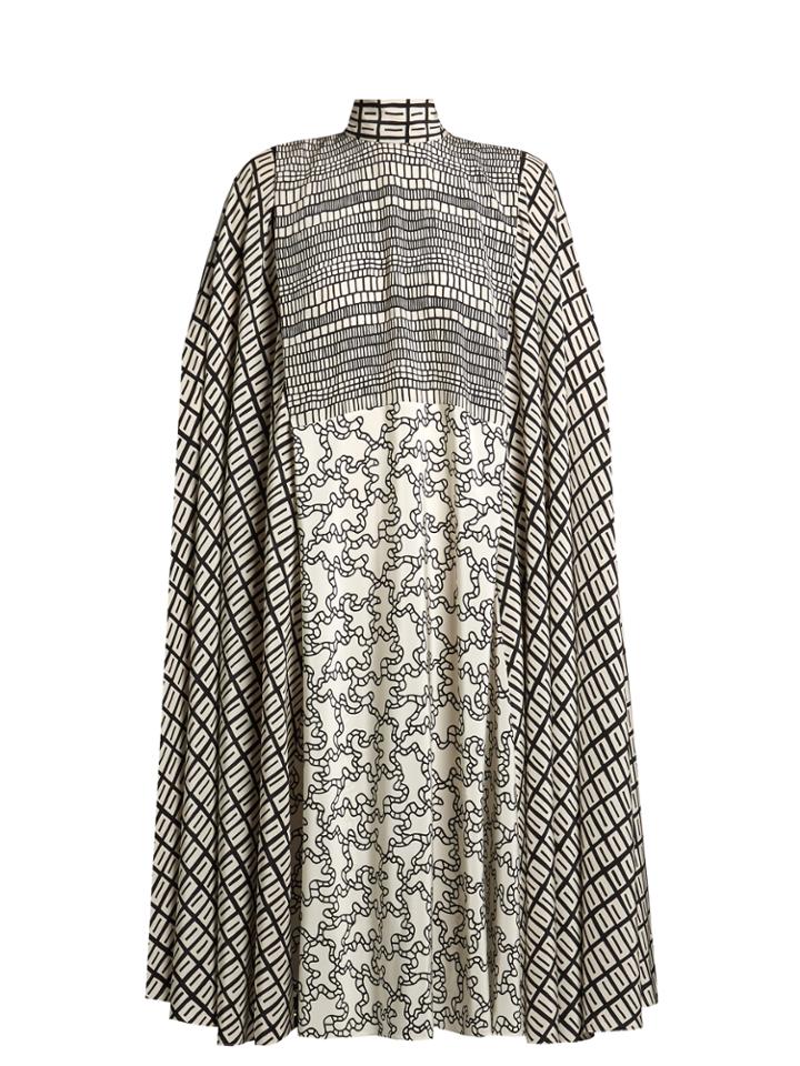 Valentino Geometric-print High-neck Crepe De Chine Dress