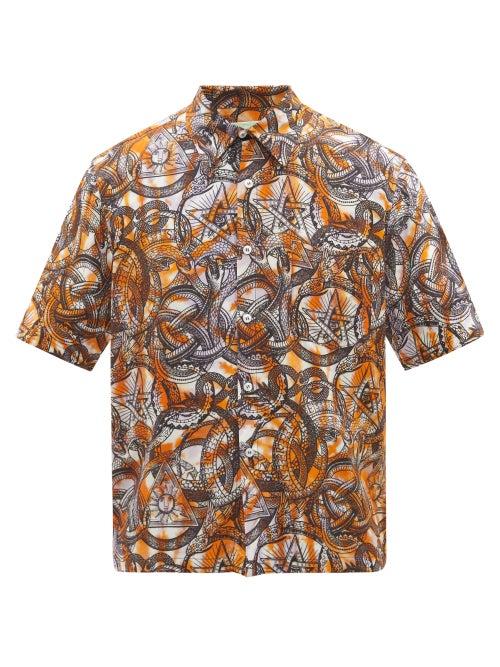 Aries - Glycon-print Short-sleevd Shirt - Mens - Orange