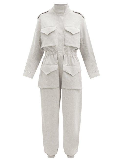 Matchesfashion.com Norma Kamali - Patch-pocket Cotton-blend Jersey Jumpsuit - Womens - Light Grey