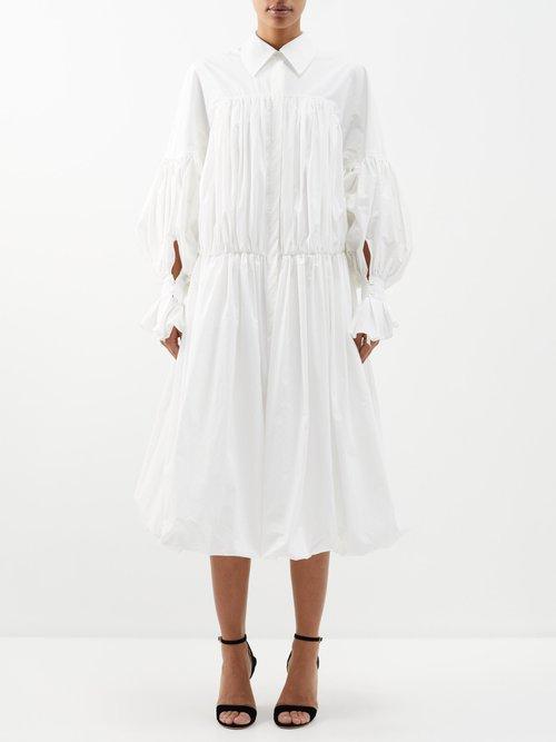 Khaite - Colleen Pleated-cotton Midi Shirt Dress - Womens - White