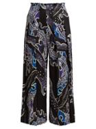 Matchesfashion.com Pleats Please Issey Miyake - Flame Print Pleated Cropped Wide Leg Trousers - Womens - Black Blue