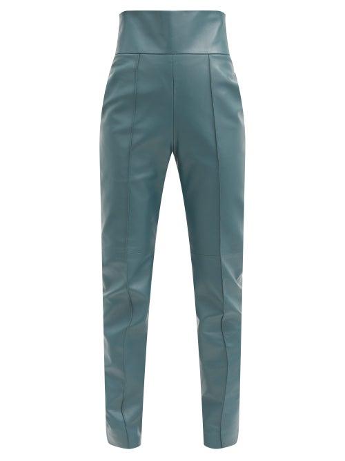 Matchesfashion.com Alexandre Vauthier - High-rise Leather Slim-leg Trousers - Womens - Blue