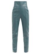 Matchesfashion.com Alexandre Vauthier - High-rise Leather Slim-leg Trousers - Womens - Blue