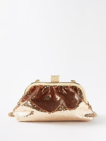 Dolce & Gabbana - Maria Medium Sequinned Satin Clutch Bag - Womens - Gold