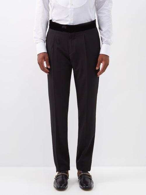 Giorgio Armani - Velvet-waistband Wool Tuxedo Trousers - Mens - Black