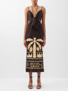 Johanna Ortiz - Balmy Palm Tree-appliqu Cotton-poplin Dress - Womens - Black Multi
