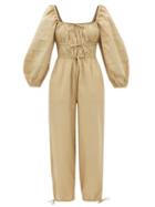 Ulla Johnson - Amalie Puffed-sleeve Cotton-poplin Jumpsuit - Womens - Beige