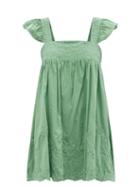 Ladies Beachwear Juliet Dunn - Ruffle-sleeve Floral-embroidered Cotton Mini Dress - Womens - Khaki