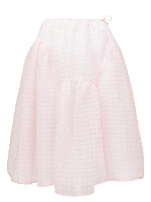 Matchesfashion.com Cecilie Bahnsen - Malika Tie-side Organza-seersucker Midi Skirt - Womens - Pink