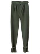 Lemaire - Ankle-tie Belted Garment-dyed Twill Trousers - Womens - Dark Green