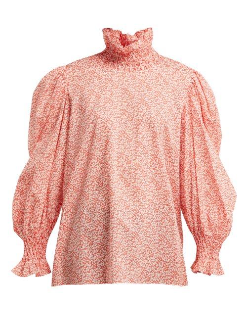 Matchesfashion.com Horror Vacui - Colia Floral Print Cotton Blouse - Womens - Red