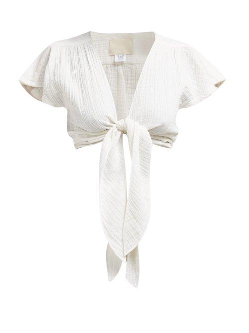 Matchesfashion.com Anaak - Maithili Tie Front Cotton Muslin Top - Womens - Ivory