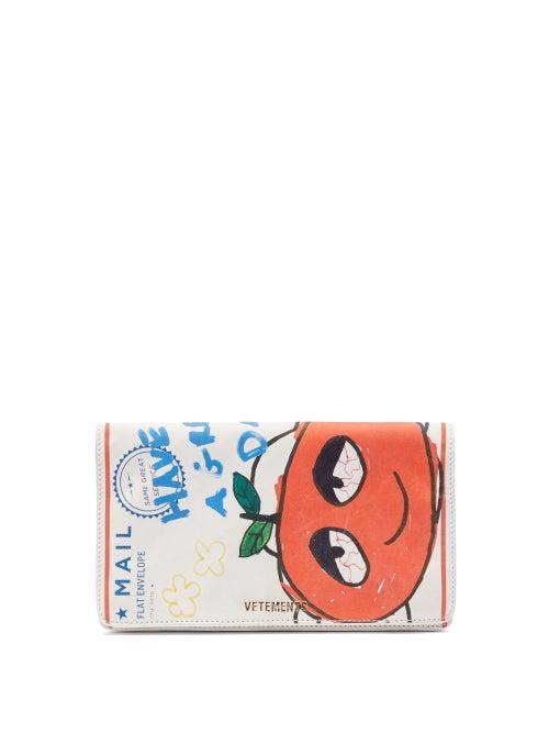 Matchesfashion.com Vetements - Mail Print Leather Wallet - Womens - White Multi
