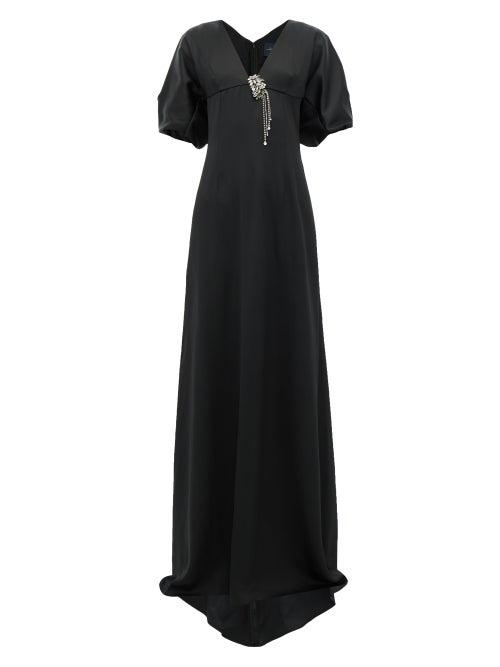 Matchesfashion.com Julie De Libran - Gilda Crystal Brooch Satin Gown - Womens - Black